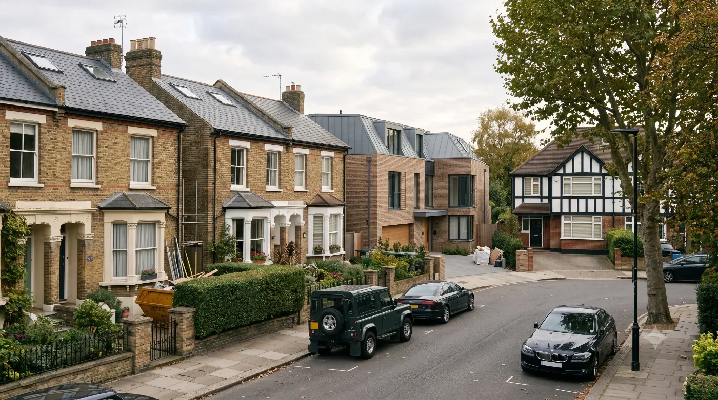 Row of residential houses on a quiet street